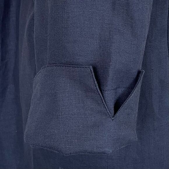 NWT Neiman Marcus Tie Front Collared Linen Jacket Blouse (Navy) - Small - Picture 7 of 11